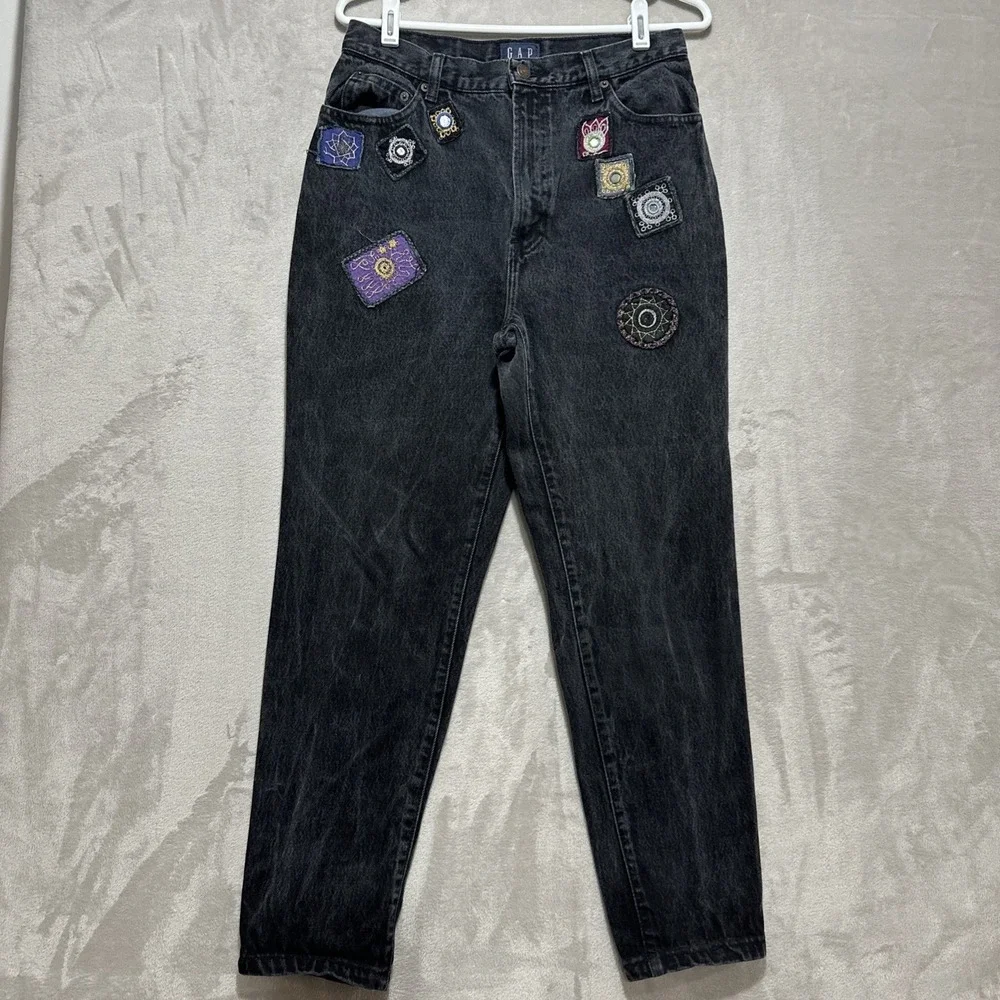 Vintage Gap High Rise Tapered Mom Denim Jeans‎ Women's 12 Black Slim Patchwork